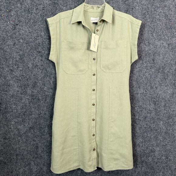 Universal Thread Linen Blend Shift Dress Size XS Olive Button Front Knee Length - Picture 1 of 9